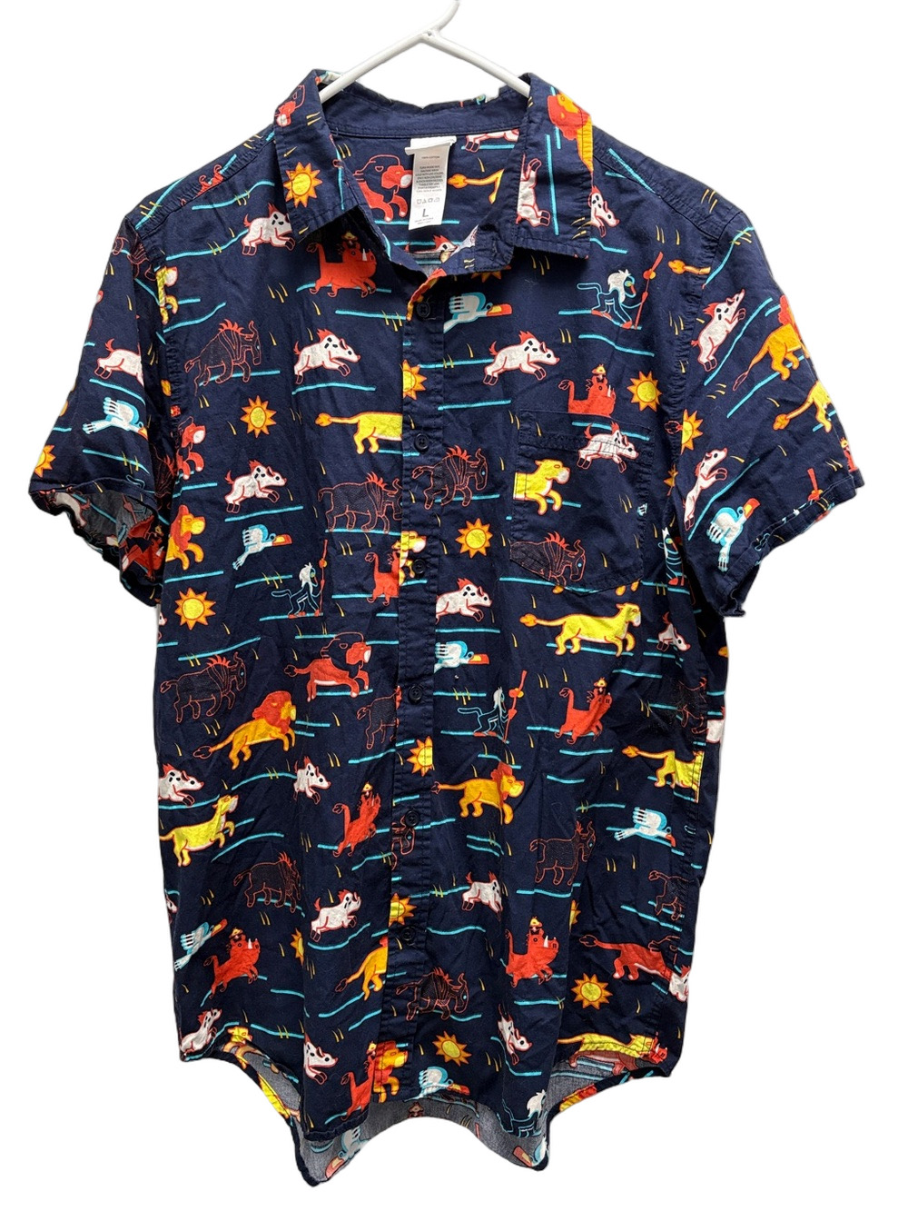 Vintage Disney The Lion King Shirt Button Up Mens Size Large Cotton